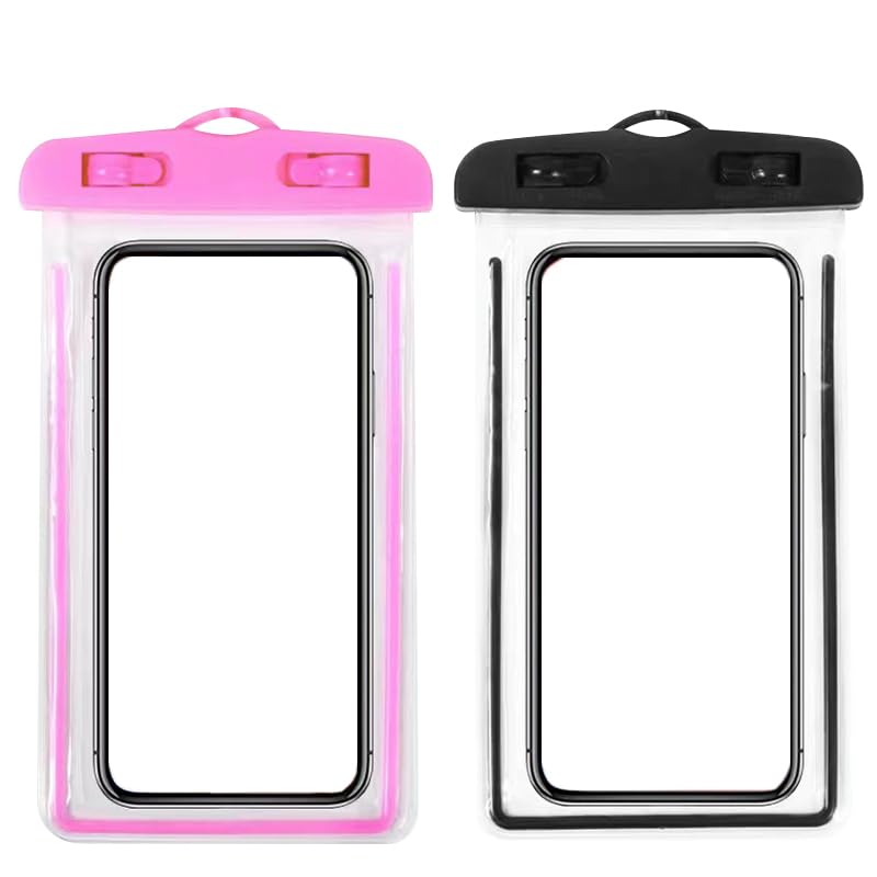 Waterproof Phone Pouch 2 Pack Universal IPX8 Waterproof Cell Phone Dry Bags for iPhone 17/16/15/14/13 Pro Max Beach Pool Kayak Cruise 7 inches Black&Pink