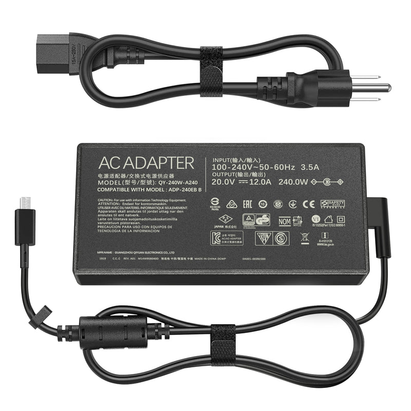 240W Laptop Charger Compatible with Asus ROG Zephyrus G14 G16 GU605 TUF Gaming A18 A16 A14 ProArt PX13 P16 ROG Flow Z13 GZ302EA Laptop Charger 20v/12a Rectangle Conn Tip