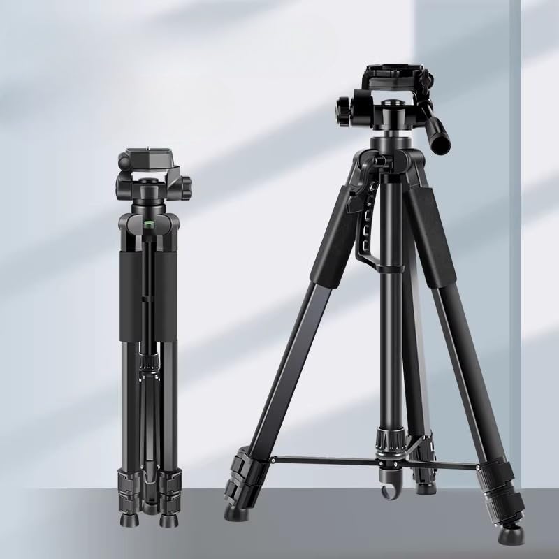 Professional Portable Travel Aluminium Camera Tripod Accessories Stand with Pan Head for Camera and Phone, Adjustable Height Up to 1.2m