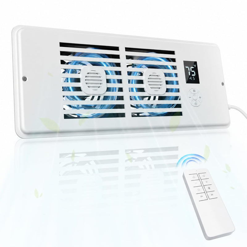 AC Vent Booster Fan 4" x 12" Register, Quiet 10-Speed Register Booster Fan with Thermostat Control, Remote & LCD Display, Aroma Pad Slot, Fixes Hot & Cold Spots in Rooms White 4" x 12"