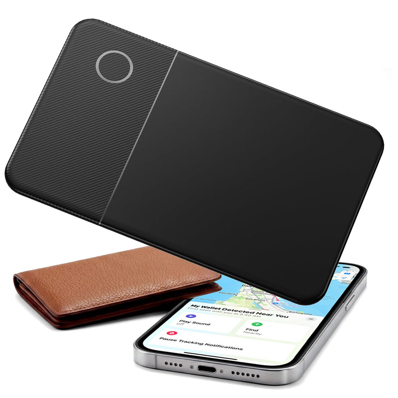 Ultra-Slim Wallet Tracker Card, Works with Apple Find My & Android Find Hub, Rechargeable Smart Tracking Card for Wallet, Luggage, Passport, Keys, Travel & Everyday Use deep black