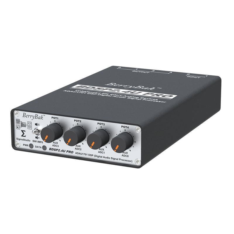 Independent ADC & DAC ADAU1701 DSP Preamp Unbalanced 2 in 4 Out, 2.2/2.1 Digital Signal 2-Way Crossover, Sigmastudio and PC UI Control for EQ and Bass Enhancement BDSP2.4U-Pro