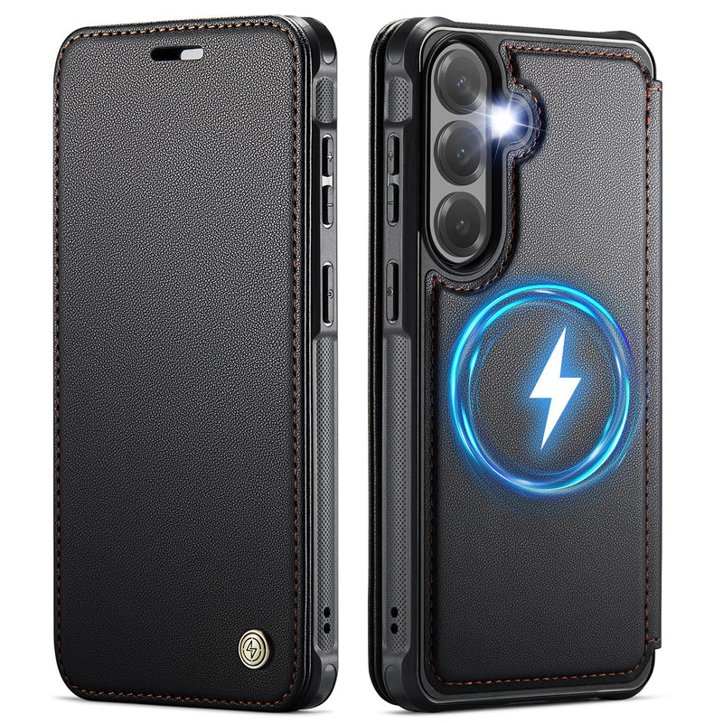 for Galaxy S24 Slim Wallet Case Compatible with Magsafe, Black | RFID Blocking Card Holder, Wireless Charging, Magnetic Closure, Shockproof, PU Leather, Phone Cover for Samsung Galaxy S24 Samsung Galaxy S24 - 6.2"