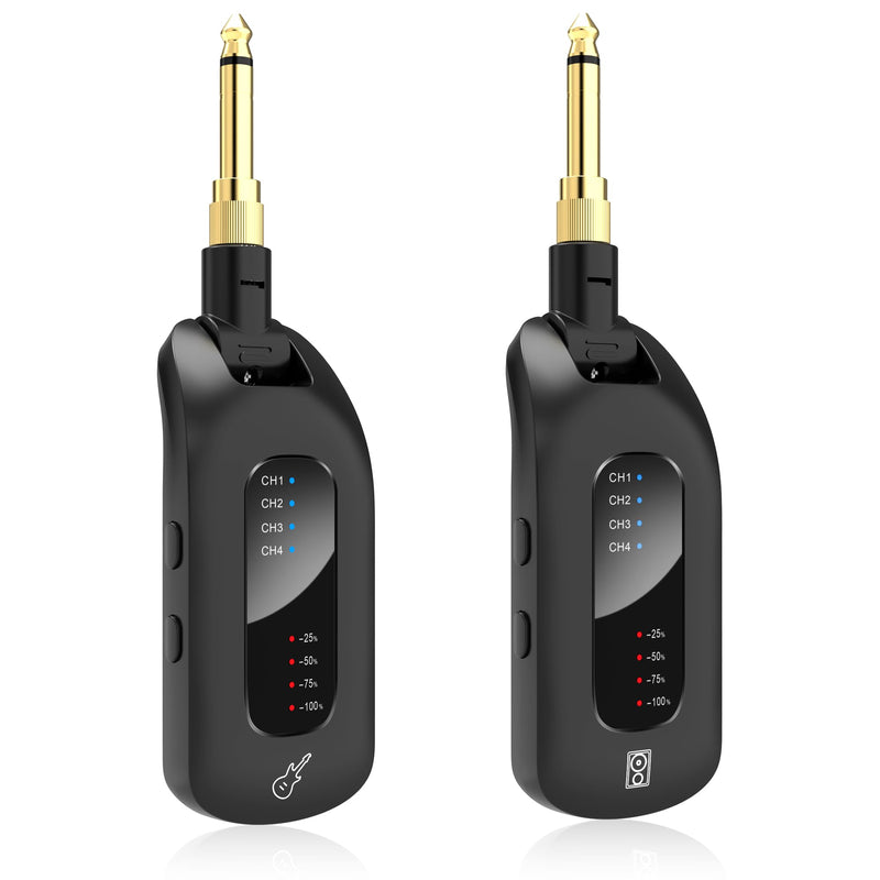 5.8GHz Wireless Guitar Audio System - Rechargeable Transmitter and Receiver with 4 Channels, Low Latency and Over 164ft Long Range Transmission, Compatible Guitar Bass Electric Instruments