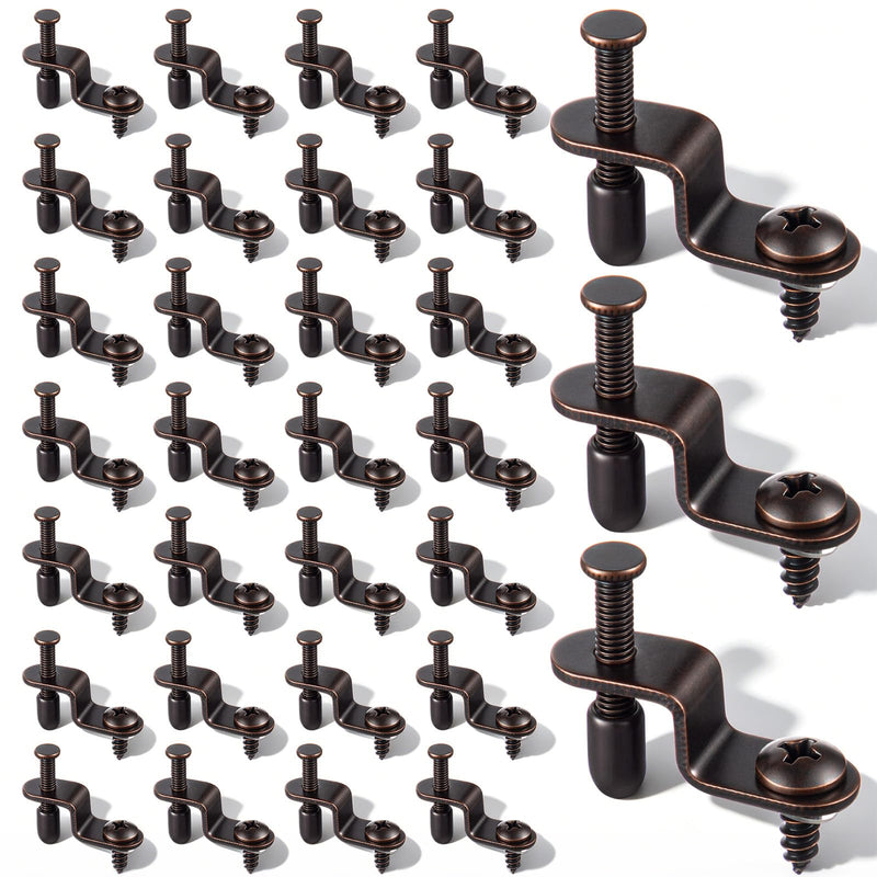 Hicarer 30 Pack Adjustable Glass Retainer Clips for Cabinet Doors, Mirror & Display Case Holder Clips with Vinyl Tip & Nylon Washer, Antique Bronze Steel Glass Fasteners for Furniture Repair