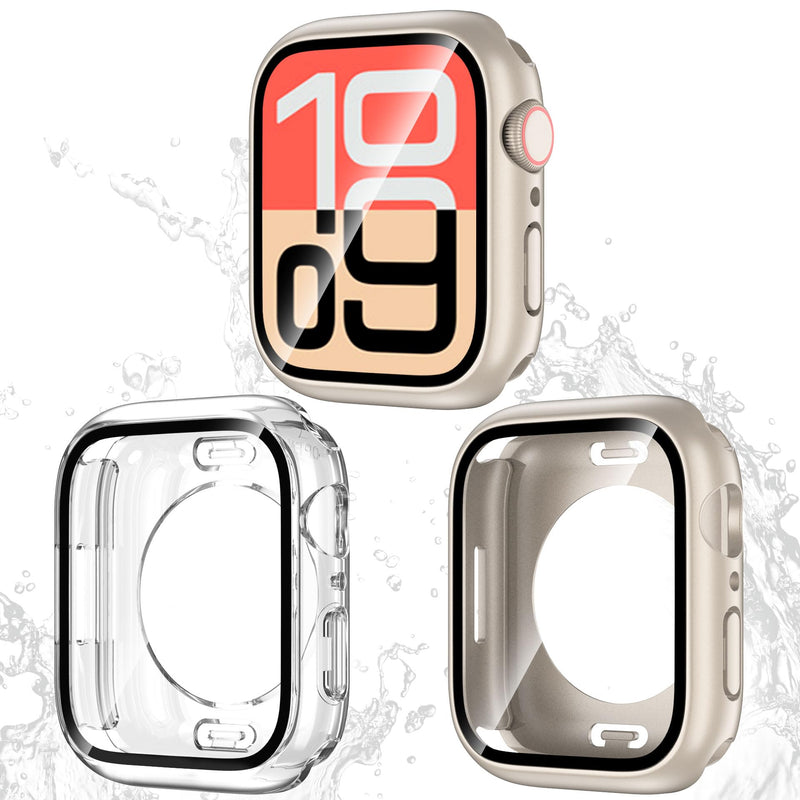 2 Pack Waterproof Case with Screen Protector for Apple Watch Series 11 Series 10 42mm, 2 in 1 Full Coverage Protective Face Cover & Back Bumper for iWatch Covers, Starlight Clear 42mm(for Series 11/10) Starlight / Clear