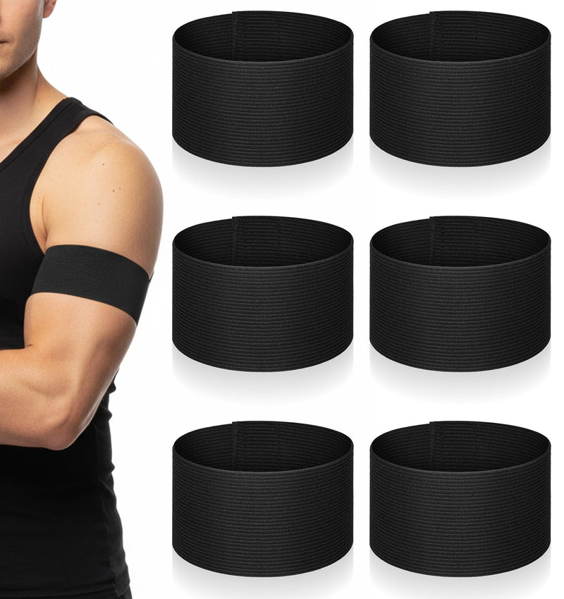 6 Pcs Black Arm Band, Black Soccer Football Captains Armband Elastic Arm Bands Adjustable Captain Armband for Basketball Volleyball