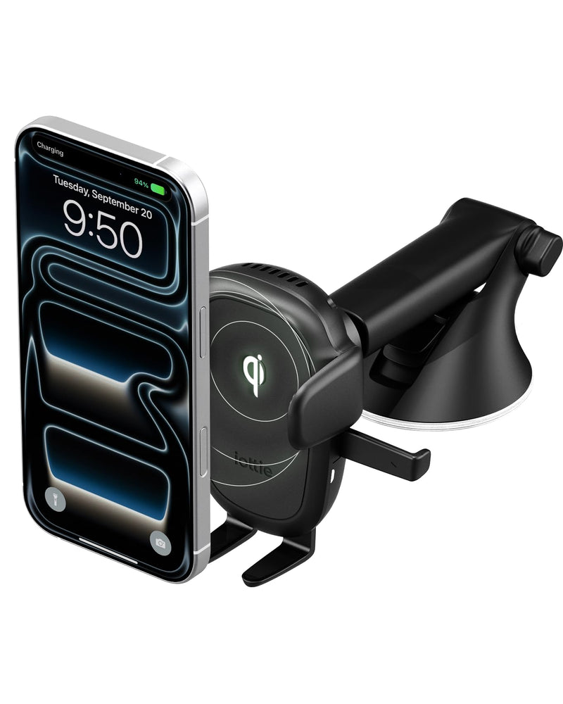 iOttie Easy One Touch Wireless 3 Dash & Windshield Car Mount, 15W Qi Fast Charging Phone Holder, One-Handed Auto Clamp, Adjustable Smartphone Mount for iPhone 17 Pro Max, iPhone 12-17, Samsung, Pixel