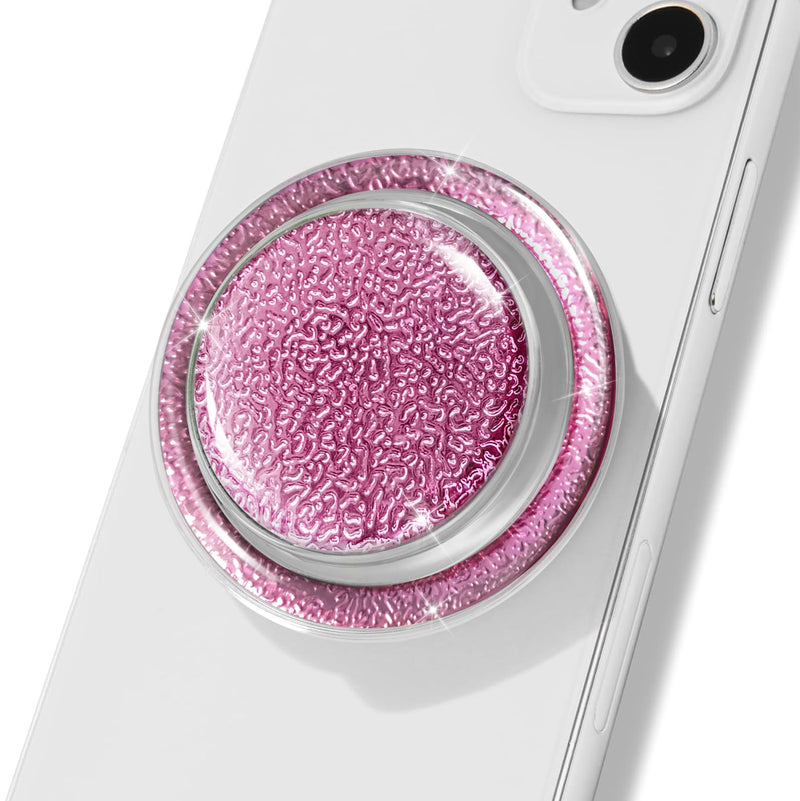 Magnetic Phone Grip, Magnetic Collapsible Expandible Mobile Phone Grips Stand Holder for iPhone 17 16 15 14 13 12 Series, Sparkly Transparent Pink