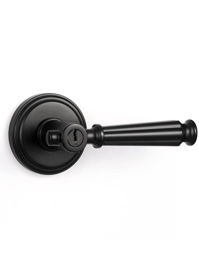 Black Keyed Entry Door Handle with Lock and Key, Black Door Lever | Entrance, Exterior, Interior Bedroom DoorHandle, Aluminium Alloy Handle Lever, 1 Pack