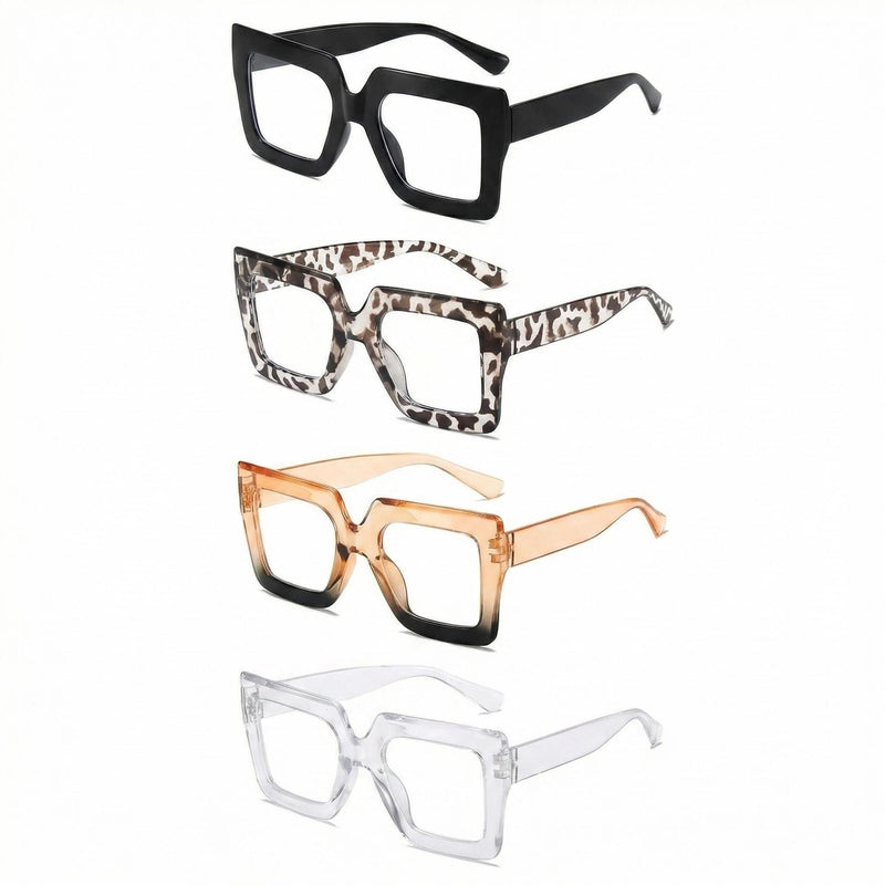 4 Pack Oversized Blue Light Glasses for Women Fashion Thick Square Large Frame Computer TV Eyewear Eyeglasses Non-Prescription Blocking Stylish Thick Square Readers