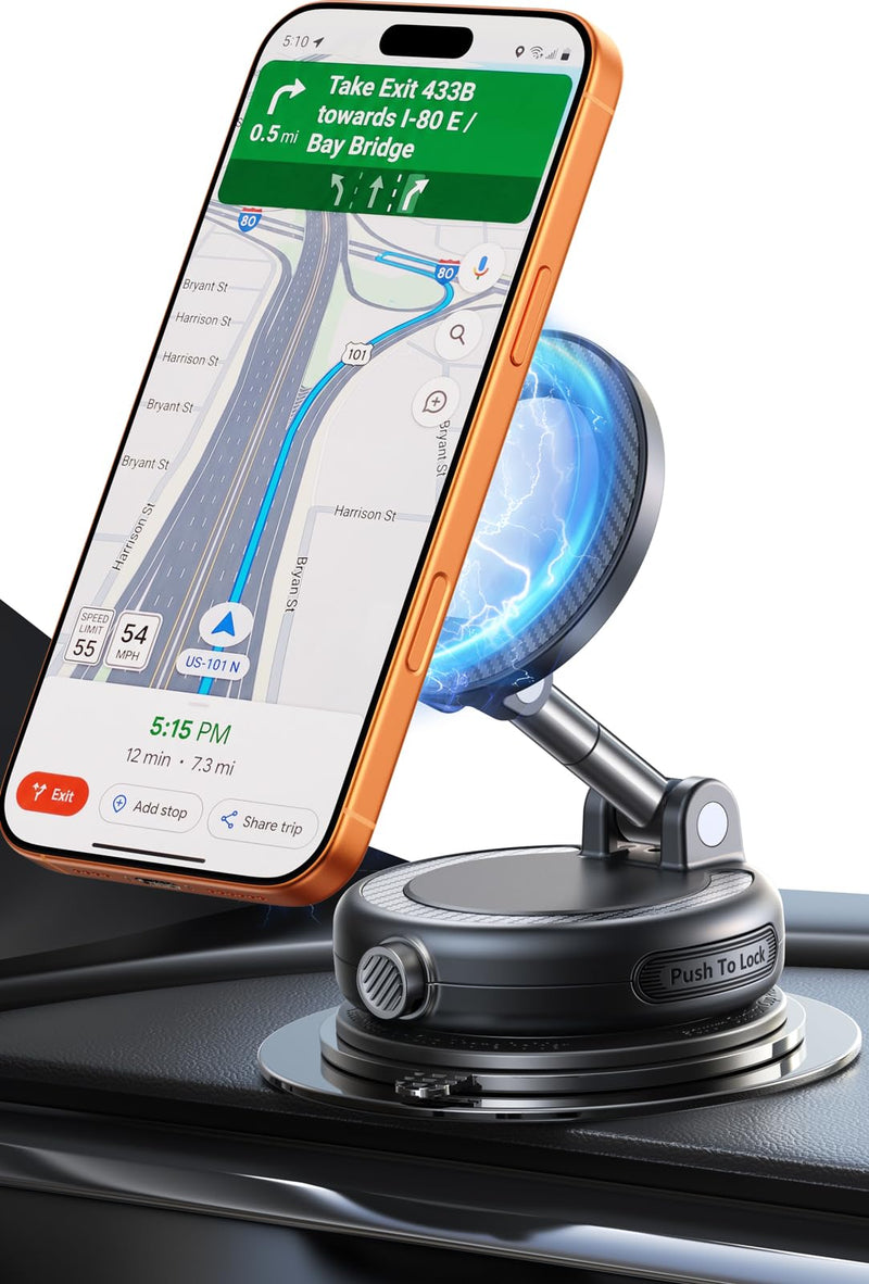NeverFall Car Phone Mount for MagSafe, 89lbs Max Suction & Strong Magnetic | Dashboard & Windshield Mount, 360° Adjustable Phone Holder for iPhone & All Phones, Carbon Fiber