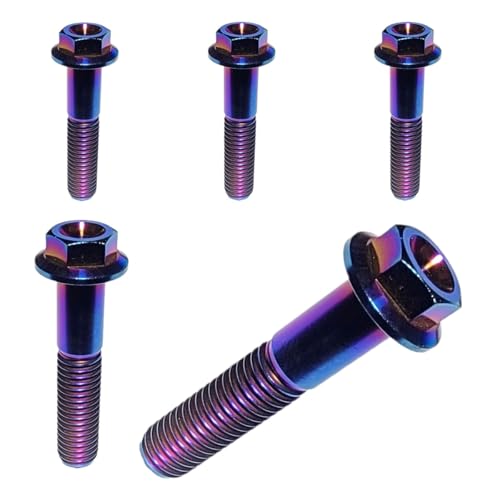 5 Pack Titanium M8 Hex Flange Bolts, M8 x 1.25 Metric, Multiple Length Options, Lightweight Corrosion Resistant Fasteners for Automotive & Industrial Use (Burnt Blue, M8x40mm) Burnt Blue
