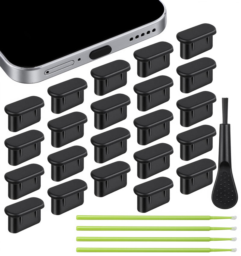 20PCS USB C Port Cover, 4-in-1 Silicone USB C Plug Cover Set with 20 Silicone Dust Plugs, 1 Anti-Static Brush, and 4 Reusable Sponge Brushes, Charging Port Covers