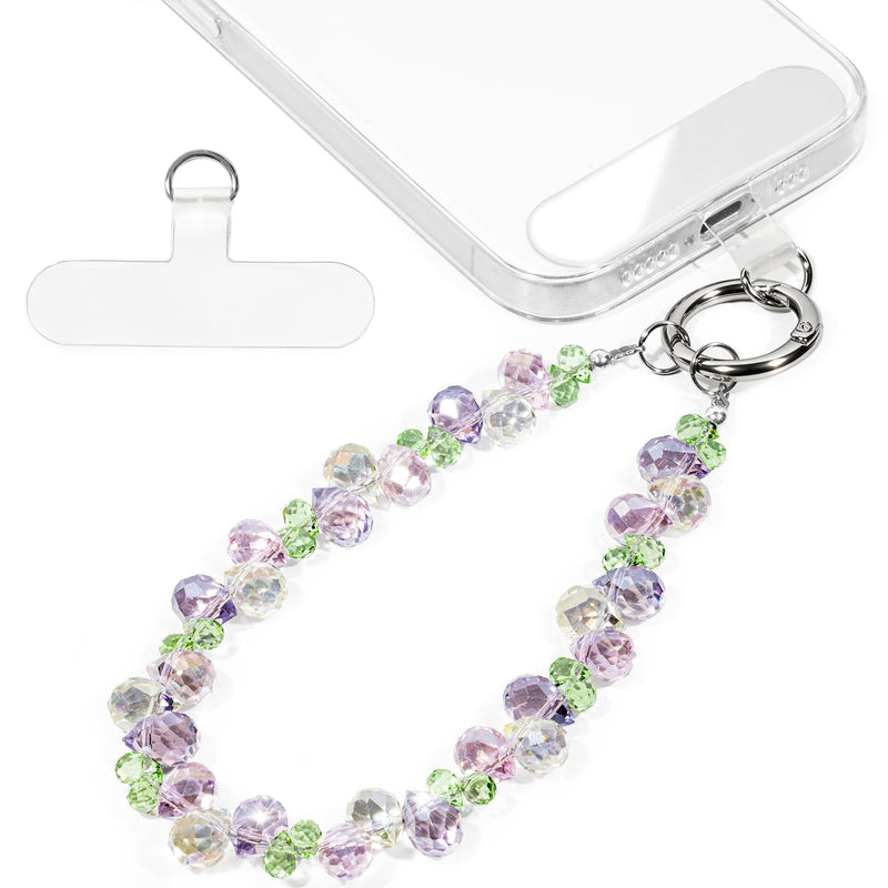 Phone Wrist Strap, Beaded Phone Charm, Cellphone Chain Wristlet | Sparkle Crystal Phone Lanyard with Tether Tab for Women Daily Use, Strong Wire, Anti-Drop, Fits All Phones, Wristlet Keychain Lavender Mint