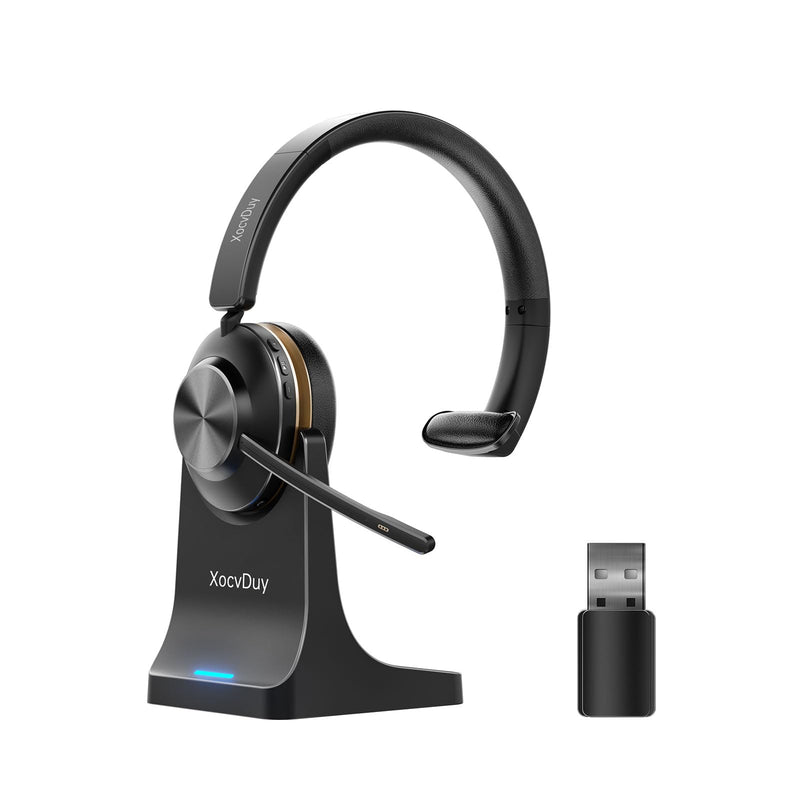 Bluetooth Headset, Wireless Headset with Mic for Work, Bluetooth 5.3, Wireless Headphones with AI Noise Cancelling Microphone (Clear Calls & Mic Mute), USB Dongle, for Computer/PC/Laptop/Zoom Black