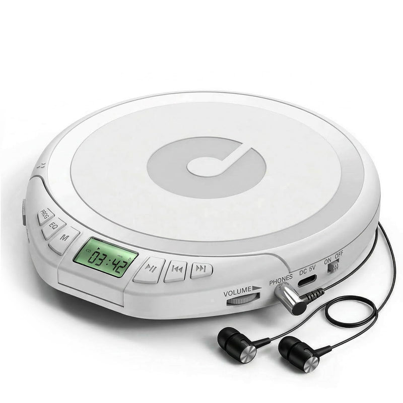 H-01 Portable CD Player with Earphones,Personal CD Discman Player for Home Car with Anti-Skip Shockproof Protection, Small CD Player with LCD Display for Music Lovers