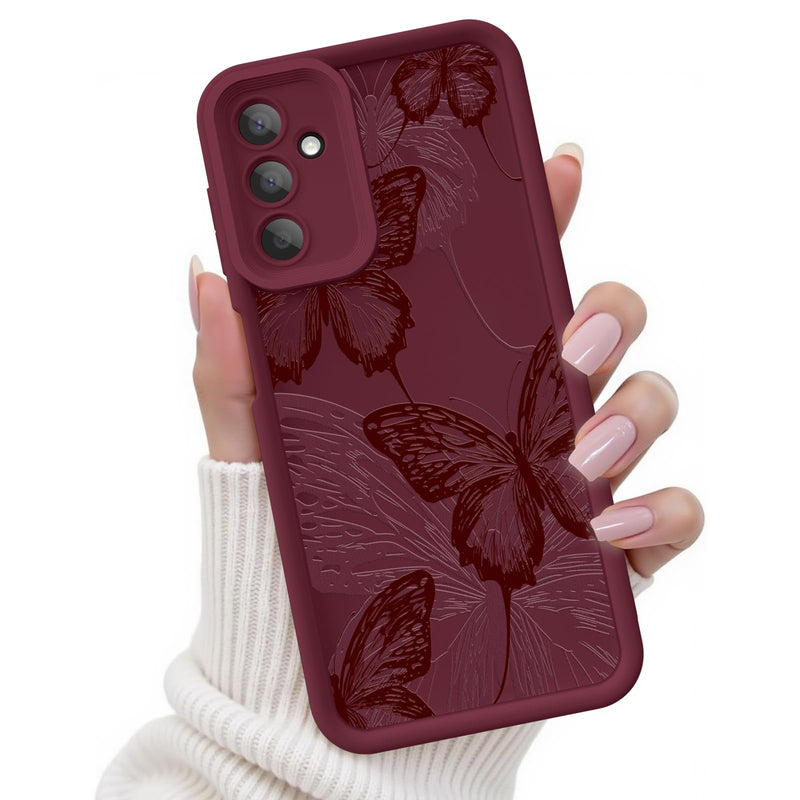 Case for Samsung Galaxy A17 5G, Silicone Shockproof Cover Women | Soft Silicone TPU, Raised Bezels, Precise Cutouts, Shock Protection, Easy Install, Burgundy Butterfly Samsung A17 Burgundy Red Butterfly