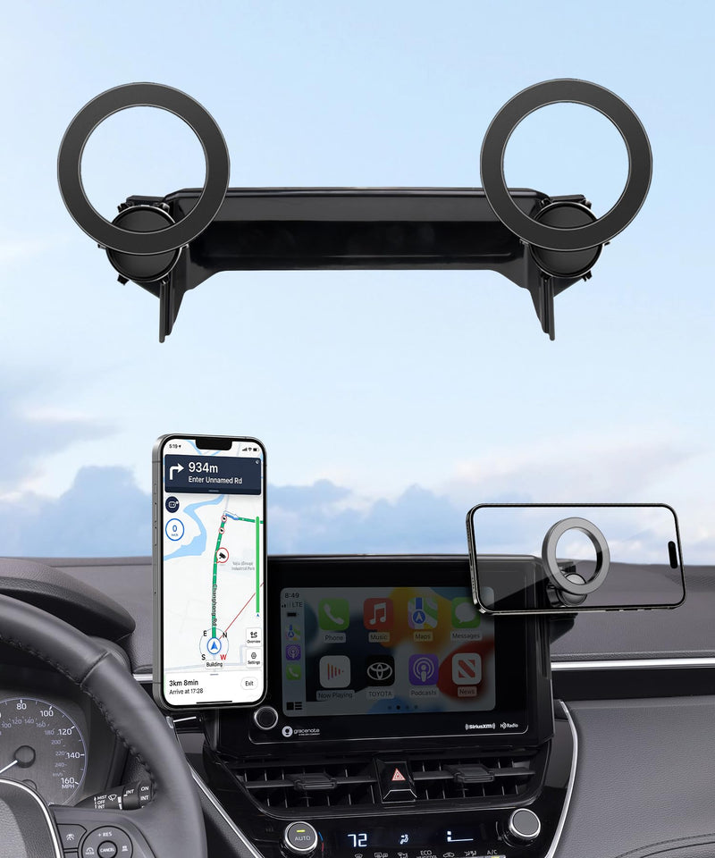 Car Phone Holder for Toyota Corolla 2020-2026/Corolla Cross 22-26,8" Screen | Magsafe Accessories Magnetic Cell Phone Mount Clip Compatible with iPhone, 3D fit Stable Dashboard Navigation Bracket Stand Double MagSafe