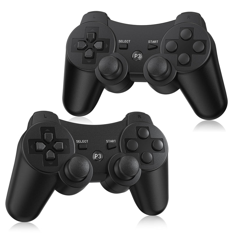 Yinjie 2 Pack Wireless Controller for PS3, Compatible with Playstation 3 | with 2 Charging Cables (black) black