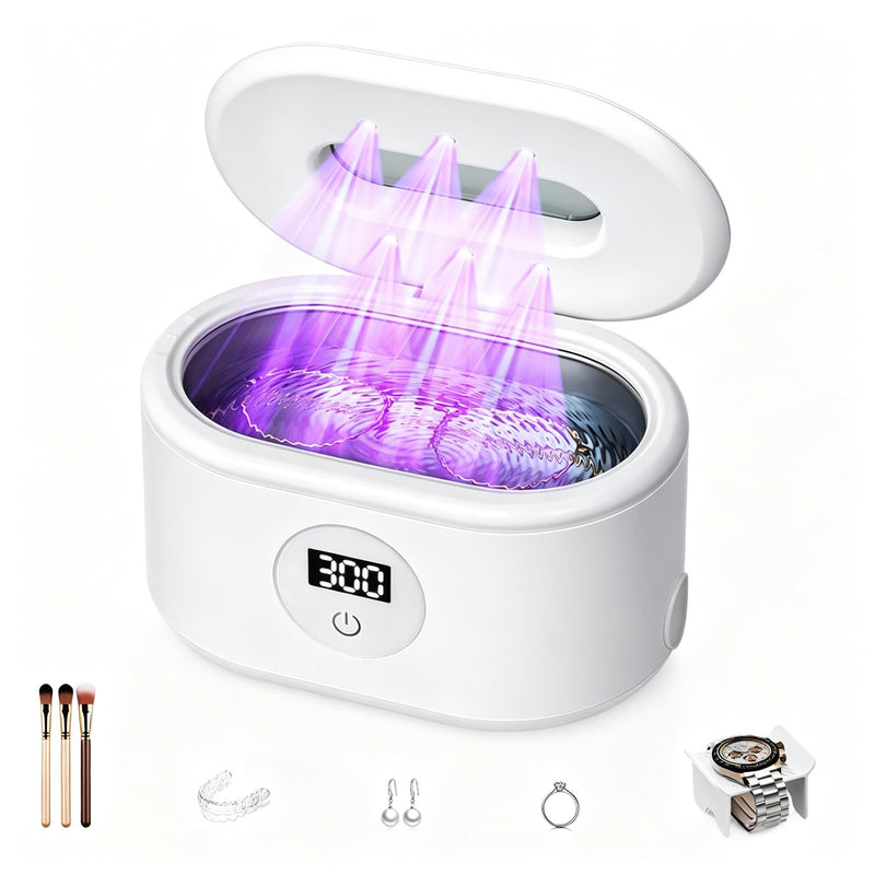 Miorcols Ultrasonic Jewelry Cleaner, Ultrasonic Cleaner Machine with Digital LED Display, 20oz 304 Stainless Steel Tank for Jewelry, Eyeglasses, Watches, Dentures, Retainers & More - White