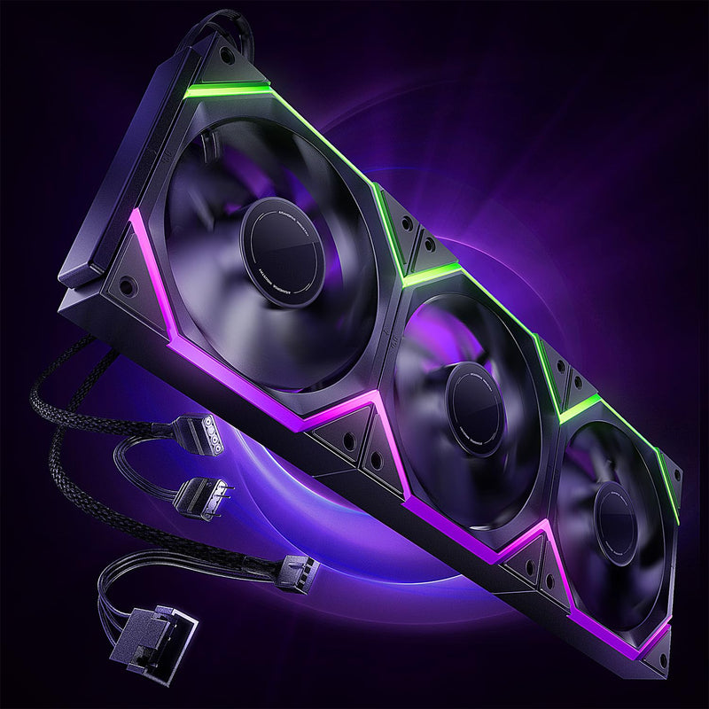 AsiaHorse Nyota Pro 120mm PC Fans ARGB PWM, Modular Daisy-Chain Design, Dual-Zone Asynchronous Lighting, 18 Addressable LEDs, 2000RPM High Airflow 61.5CFM, Low Noise 29dB, for PC Case & Liquid Cooler Reverse -3 Pack-120mm Black