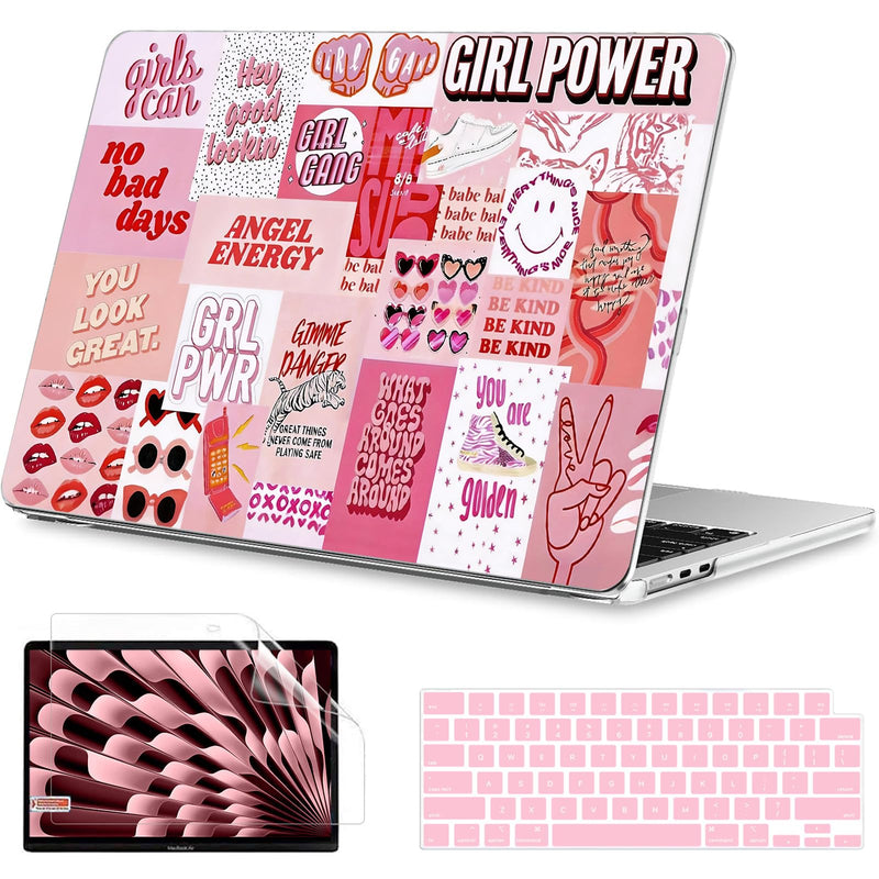B BELK for MacBook Air 15 inch Case M5/M4/M3/M2/M1 2026 2025 2024 2023 | Pattern Hard Shell Case with Keyboard Cover & Screen Protector, Model A3448 A3241 A3114 A2941, Girl Power Pink Collage