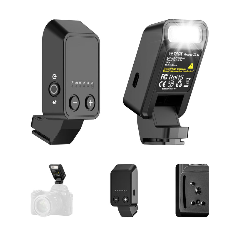 VILTROX Vintage Z2-N Mini Flash Speedlite, GN6 Powerful 6500k TTL On-Camera Flash Light, 5 Power Levels, 700 Full-Power, 10Ws Output, 2s Recycle Speedlite Flash Compatible with Nikon Cameras