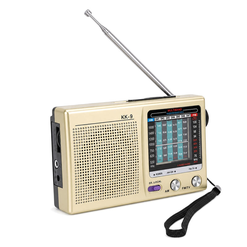 Shortwave Radio AM FM SW WB Portable Battery Operated Radio with Headphone Jack, Clear Sound Reception (Gold) Gold