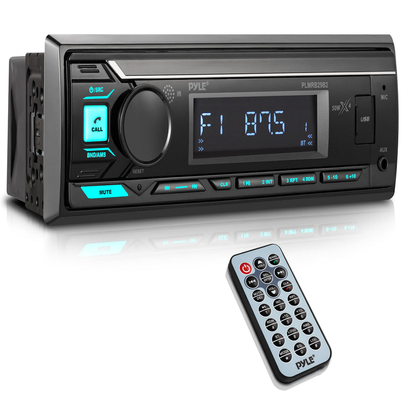 Pyle Marine Radio Stereo Receiver with Bluetooth MP3 Player - Single DIN Boat Audio System, AM/FM Tuner, USB/AUX Input, 30 Preset Stations, Hands-Free Calling, 350 W Power for Marine and Boat Use Charcoal