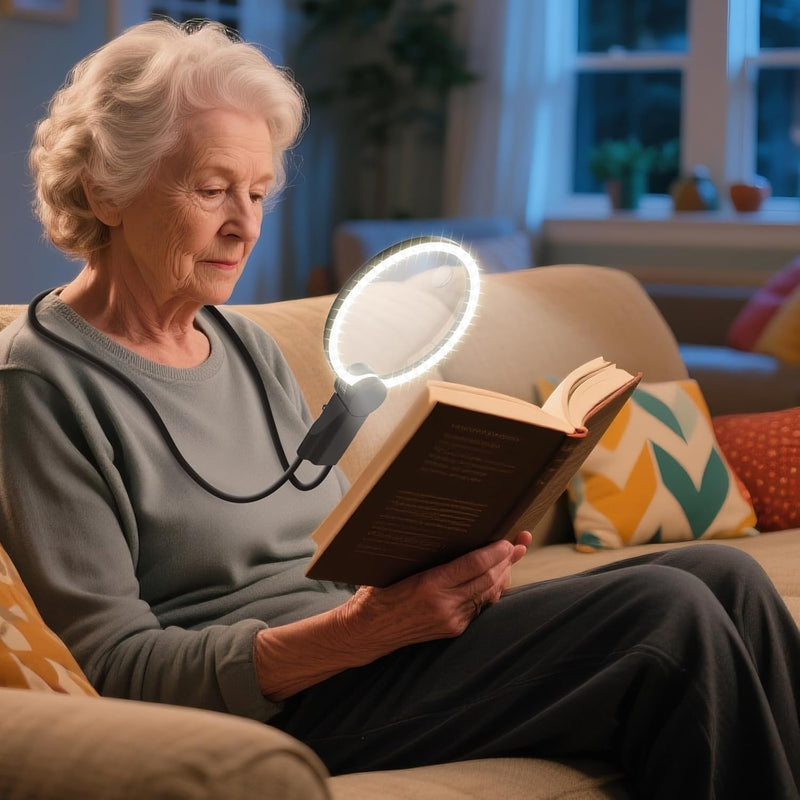 2500mAh Magnifying Glass with Light, 5X/10X Hands Free Magnifier for Reading, Sewing, Knitting, Cross Stitch & Crafts, Lighted Magnifier for Seniors & Low Vision 2500mah | No Display Neck-Worn Magnifier