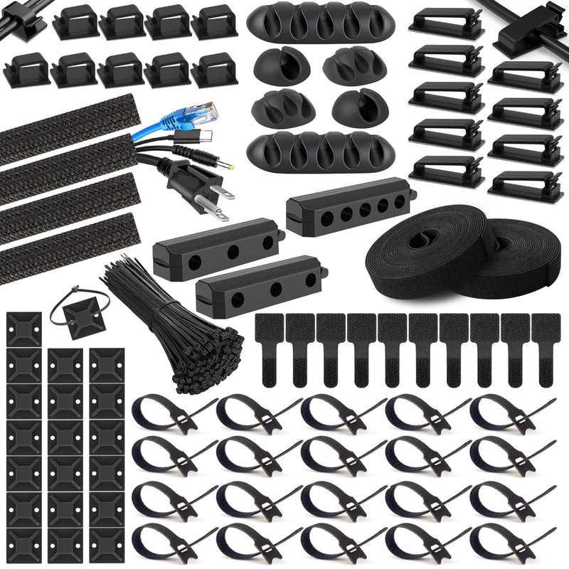285 PCS Cable Management Kit - for Computer TV Under Desk - Black | cable organizer electrical cord management