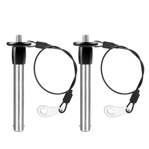 2Pcs 3/8" x 2" Quick Release Pin with Lanyard, 304 Marine Grade Stainless Steel Ball Lock Pin with Push Button, Quick Release Dowel Pin for Boat Bimini Top, Deck Hinge & Gym Equipment 3/8" Dia 2" L