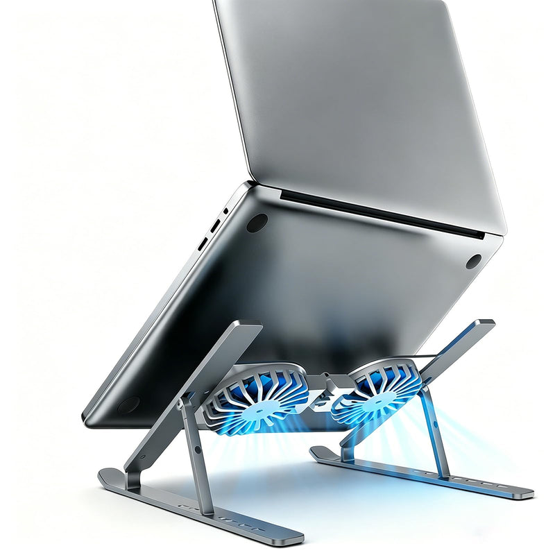 Laptop Cooling Stand with Dual RGB Fans, 7-Level Adjustable Height, Aluminum Ergonomic Laptop Cooler for 11-17'' Notebook (Gray) Gray