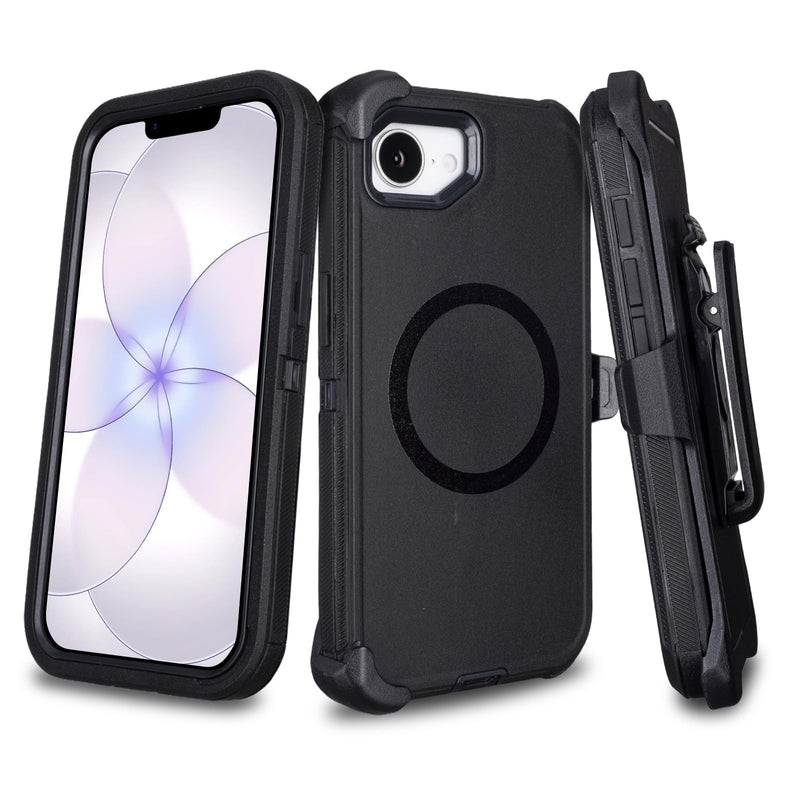 for iPhone 17e Case with Belt Clip Holster, Compatible with MagSafe, Black | Heavy Duty Rugged Defender Cover for iPhone 17e, 3-Layer Shockproof Anti-Drop Durable Works Outdoors Protective Case
