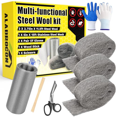 Alabrocon Steel Wool Kit with 3 PCS 11.5 Ft Steel Wool, 15 Ft Wire Mesh 1