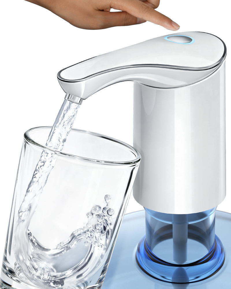 Highest Output | Whisper Quiet-Electric Water Pump for 5 Gallon Jug | World Cup Viewing Essential | USB-C Rechargeable | Automatic Portable Dispenser | Perfect for Home, Office, Camping White