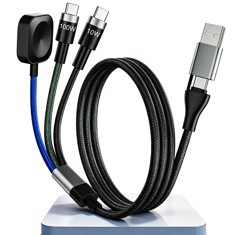 Multi Fast Charging Cable for Apple Watch - 100W Dual USB C Fast Charging Cable for iPhone 17/16/15/14/13/iWatch, 3 in 2 Portable Watch Charging Cord with 2 USB C and iWatch Charger Port, 6.5FT