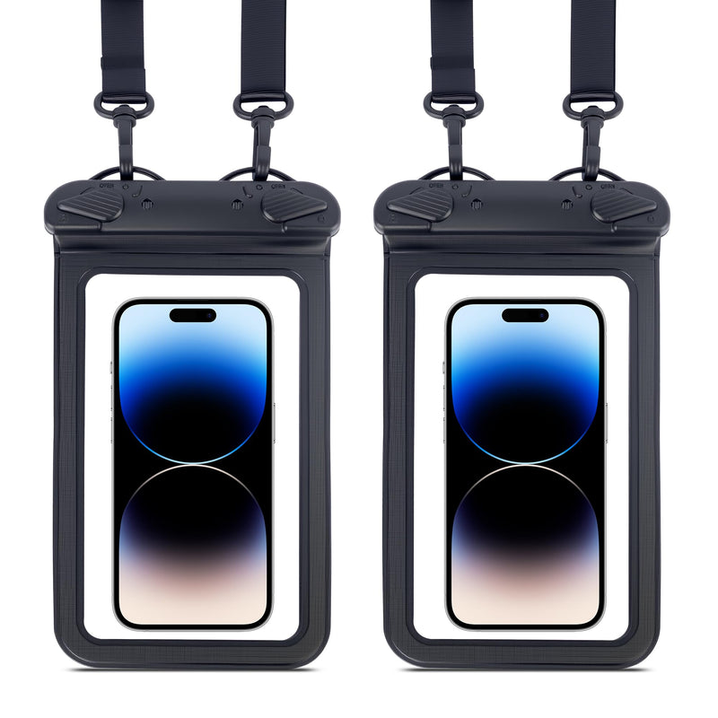 IPX8 Waterproof Phone Pouch Universal Cell Phone Dry Bag Patented Sealed Lock Lanyard Mobile Phone Case for Swimming Surfing Beach for iPhone 17 16 15 Samsung S26 S25 Xiaomi up to 8.9" Black - 2 Pack 8.9 inch