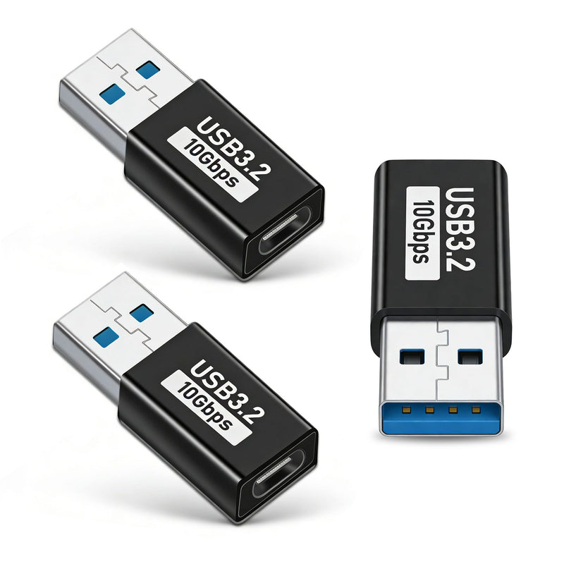 USB C to USB A Adapter (3-Pack), 10Gbps USB 3.2 Gen2 OTG, Type C to USB Adapter, Fast Data Transfer & Charging Dongle Compatible with Laptop, PC, Charger, USB Hub, Hard Drive, Phone