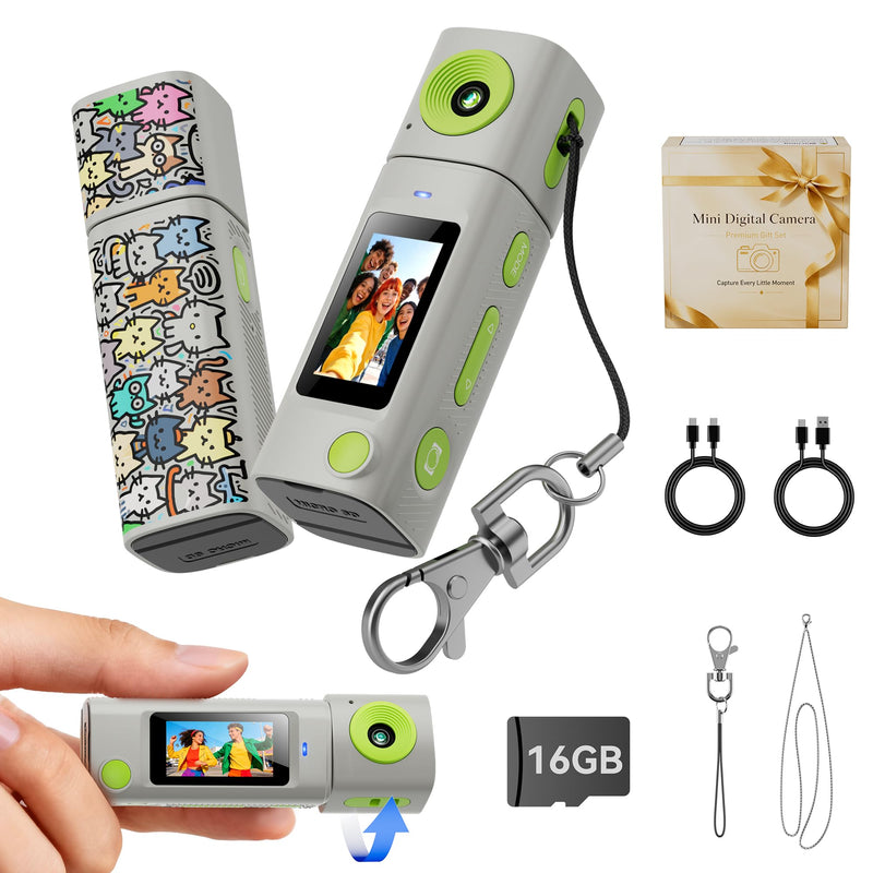 Mini Keychain Digital Camera:2K Digital Mini Camera with 16GB Card,Vintage Keychain Video Camera, 1" HD LCD Display, 400mAh Battery Portable Small Cameras with Elegant Gift Box Retro Monster