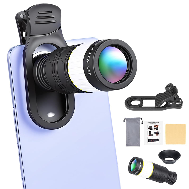 38X Phone Camera Lens for iOS and Android Cellphones, Telephoto Zoom Mobile Phone Lens with All-Purpose Phone Holder for Picture & Video Taking