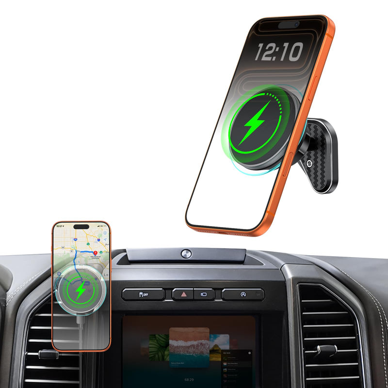 Magnetic Vent Phone Mount with 15W Fast Charging for Ford F-150 2015–2020, Super Duty 2017–2021, Expedition 2018–2021, Metal Magnetic Car Holder Suitable for Most Smartphones Black - Magnetic Charging