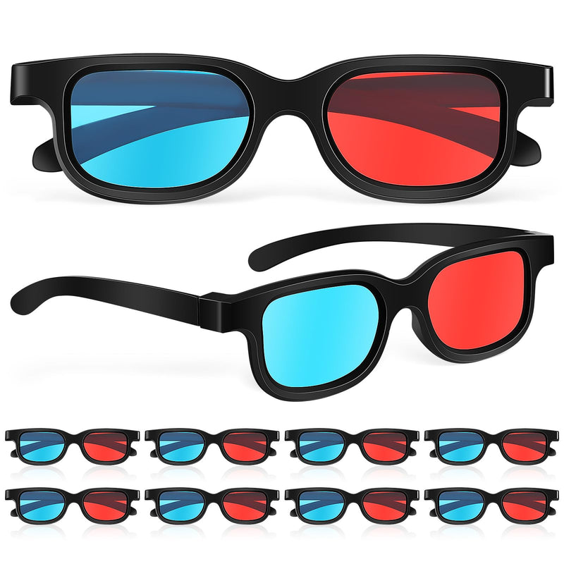 SEWACC 10 Pcs Red Blue 3D Viewing Glasses, Plastic Frame Eyewear Lightweight Anaglyph 3D Movie Game Glasses for Theater Screens Computer Monitors and Tvs