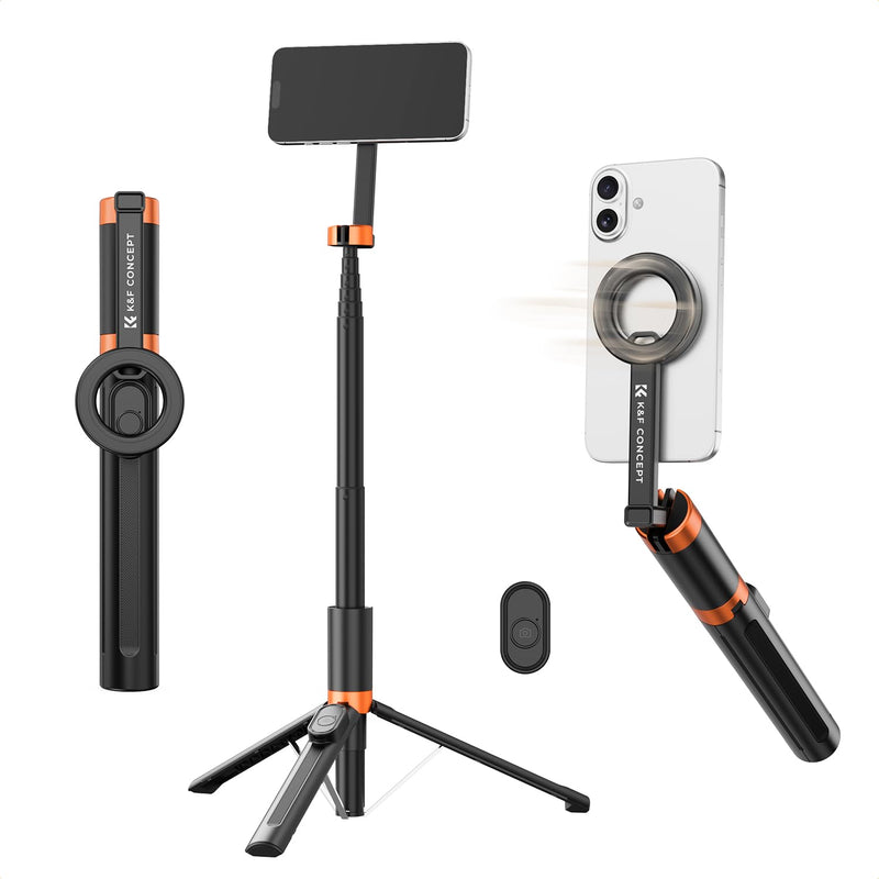K&F CONCEPT Lightweight 71 inch Magnetic Selfie Stick Tripod | Portable Extendable, Bluetooth Remote, 3-Axis Adjustment Aluminium Vlog Rig Compatible with iPhone 17 16 15 14 Pro Max, MS18 Black