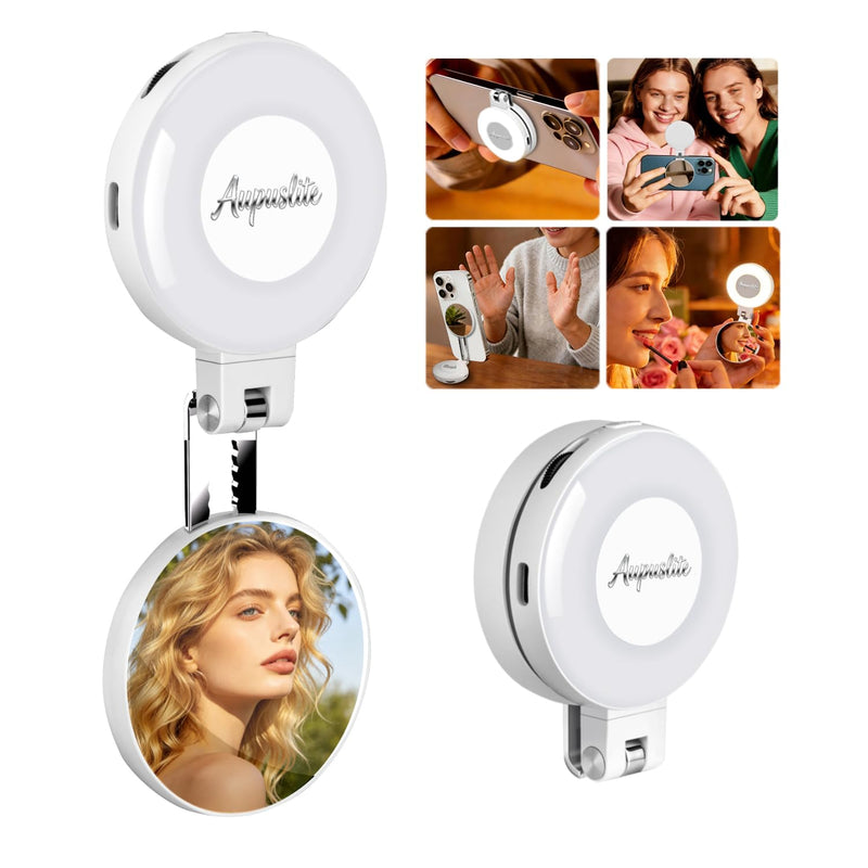 Selfie Light for iPhone with Makeup Mirror–360° Rotation | CRI 97+, 2700K-9500K 300 Lumens Ring Light for Phone, iPhone Photography Video TikTok Zoom Makeup