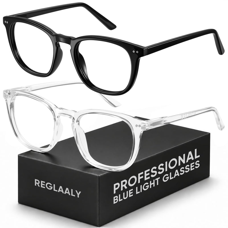 2 Pack Blue Light Glasses for Women Men, Clear Lens Blue Light Blocking Glasses with Lightweight Computer Glasses A01-black / Clear