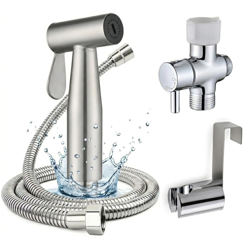 Handheld Bidet Sprayer for Toilet with Adjustable Water Pressure, 304 Stainless Steel Hose Set, Leak-Proof, Easy Installation for Feminine Hygiene, Baby Cloth Diaper & Bathroom Cleaning Silver