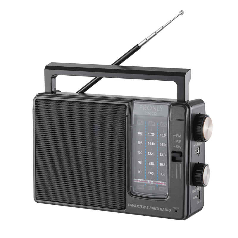 Portable AM FM SW Radio, Dual Power (4×AA or DC 5V USB) with Telescopic Antenna, Large Speaker & Metal Tuning Knobs, Compact Portable Radio for Home, Camping & Kitchen, Black