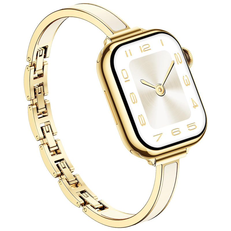 SUPOIX Bands for Apple Watch Women – Elegant Two-Tone Dressy Band | Slim Metal+Silicone Bracelet Strap for iWatch Series 11/10/9/8/7/6/5/4/SE/3/2/1-(38 40 41 42mm/44 45 46 49mm) Gold + Beige 38mm 40mm 41mm 42mm(Series 11/10)